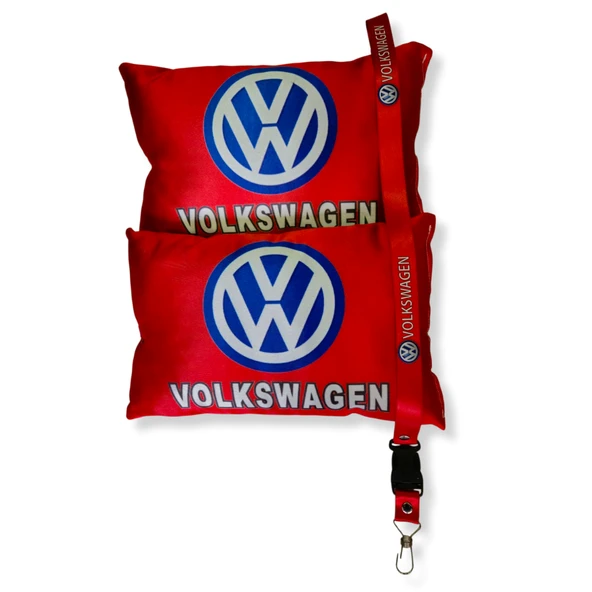 Volkswagen Dijital Baskılı Kırmızı Araç Seyahat Boyun Yastık 2'li Set Volkswagen Oto Ayna Askısı