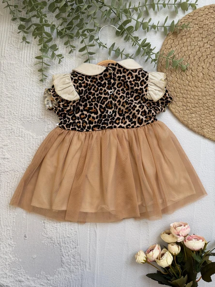 LEOPAR Desenli Tüllü, Kurdele Detaylı Elbise - 6