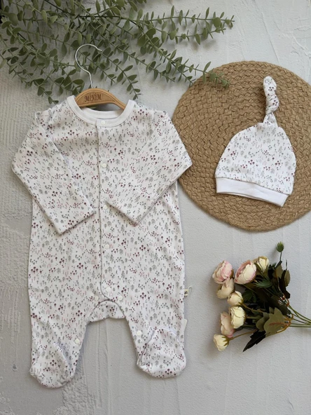 Mürdüm Bebek Tulum, Zıbın Takım İnterlok Kumaş , Çıt çıtlı Uzun Kollu, Şapkalı Seti - 2