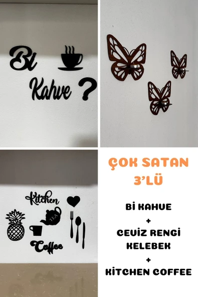 Kitchen 9 Parça + Bi Kahve + Kelebek Duvar Dekoru 3 Ürün 1 Arada