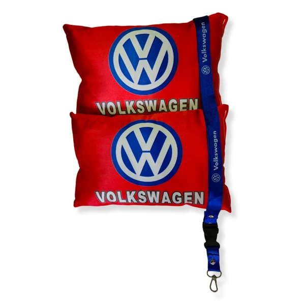 Volkswagen Dijital Baskılı Kırmızı Araç Boyun Yastık 2'li Set Volkswagen Mavi Oto Ayna Askısı - 1