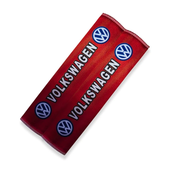 Volkswagen Dijital Baskılı Kırmızı Araç Seyahat Boyun Yastık 2'li Set Volkswagen Emniyet Kemer Ped - Resim 2