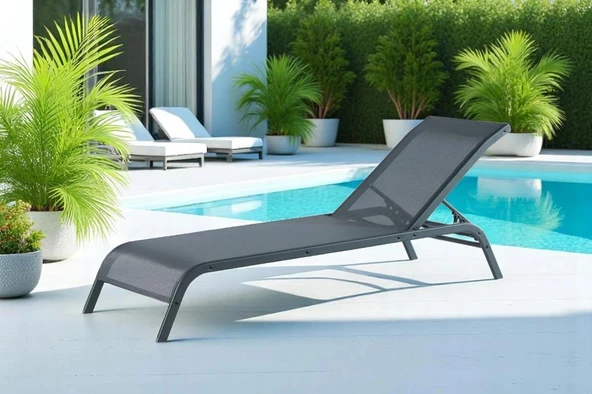 Omnipazar SY-2532 Brezza Fileli Alüminyum Lüks Şezlong Antrasit 2'li Set - 3