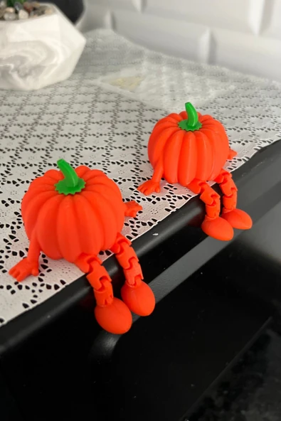 2 Adet Sevimli Bal Kabağı Oturan Figür | Masa & Raf Süsü Dekoratif Biblo