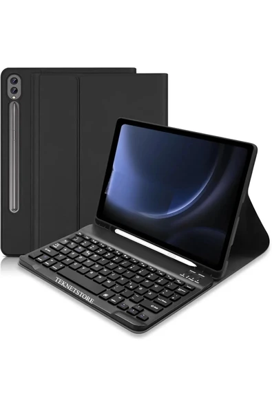 Samsung Galaxy Tab S7 Fe Lte T730 T735 T737 Klavyeli Kılıf Bluetooth Bağlantı Kalem Bölmeli Koruyucu  SİYAH