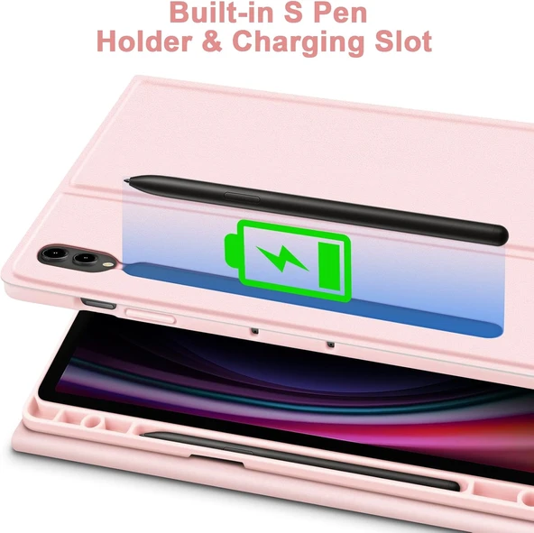 Samsung Galaxy Tab S7 Fe Lte T730 T735 T737 Klavyeli Kılıf Bluetooth Bağlantı Kalem Bölmeli Koruyucu  ROSE GOLD - 2