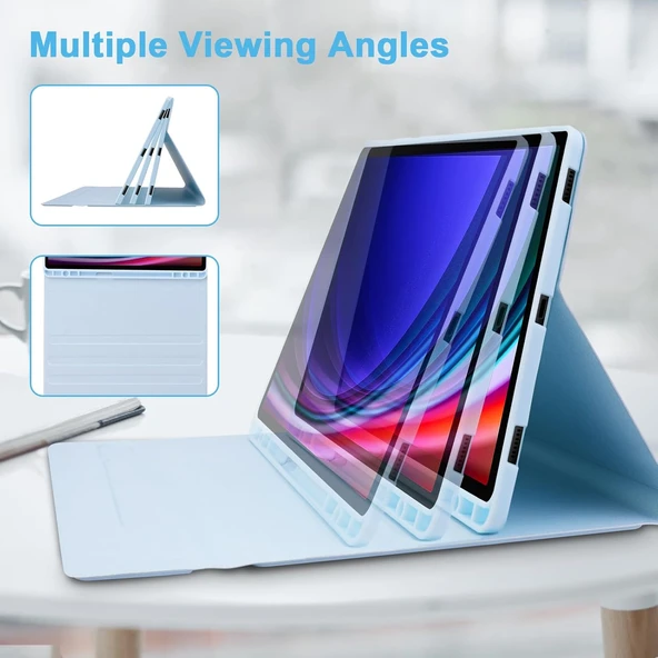 Samsung Galaxy Tab S7 Fe Lte T730 T735 T737 Klavyeli Kılıf Bluetooth Bağlantı Kalem Bölmeli Koruyucu  MAVİ - 2