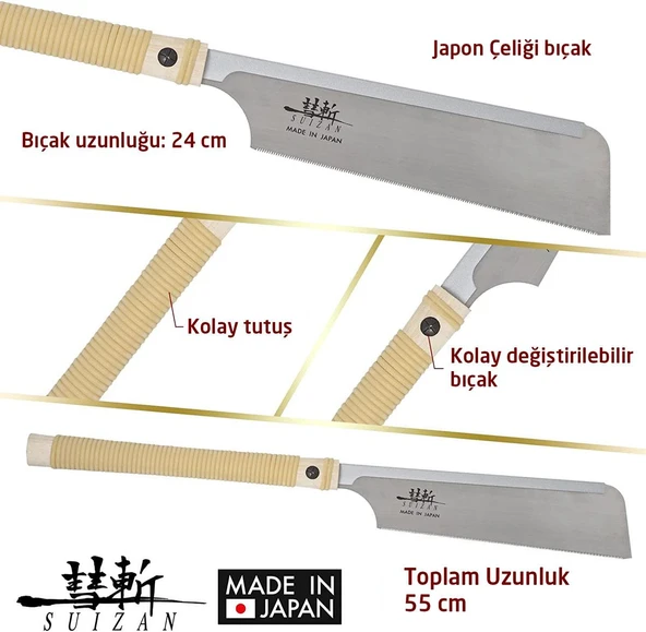 SUIZAN 2300 Dozuki Dovetail Çokyönlü Kesim Japon Testeresi 24 cm - 12