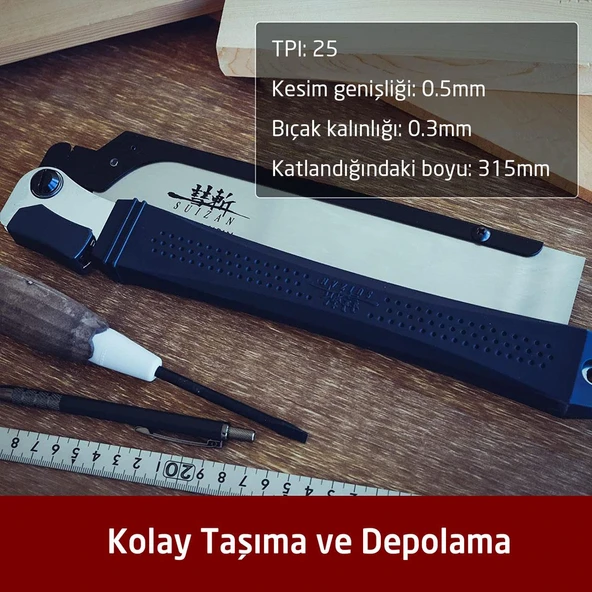 SUIZAN 2400 Dozuki Dovetail Cross-Cut Katlanır Japon Testeresi 24 cm - 5