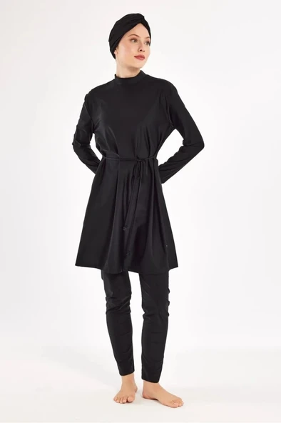 Adasea 251132 Siyah Taşlı Pareolu Tam Boy Tasarım Tesettür Mayo - Resim 2