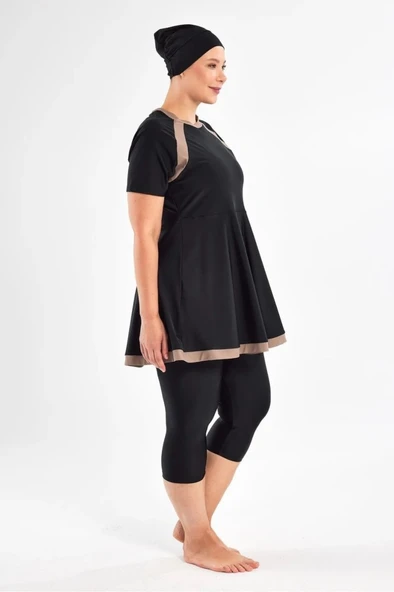 Adasea 251806  Bella Siyah Büyük Beden Kısa Kol Taytlı Mayo - Resim 6