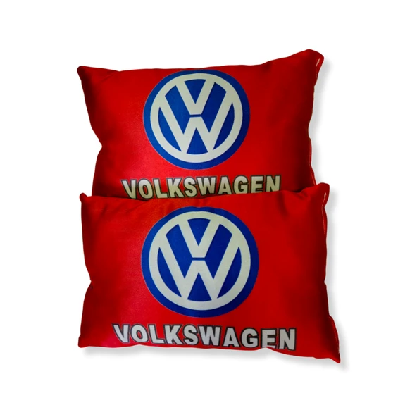 Volkswagen Uyumlu Dijital Baskılı Kırmızı Araç Seyahat Boyun Yastık  2'li Set