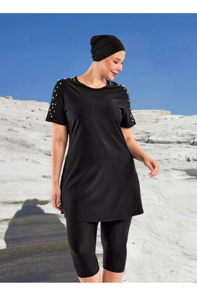 Adasea 251805 Tole Siyah Büyük Beden Kısa Kol Taytlı Mayo ürün görseli