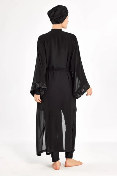 Adasea 251132 Siyah Taşlı Pareolu Tam Boy Tasarım Tesettür Mayo - Resim 3