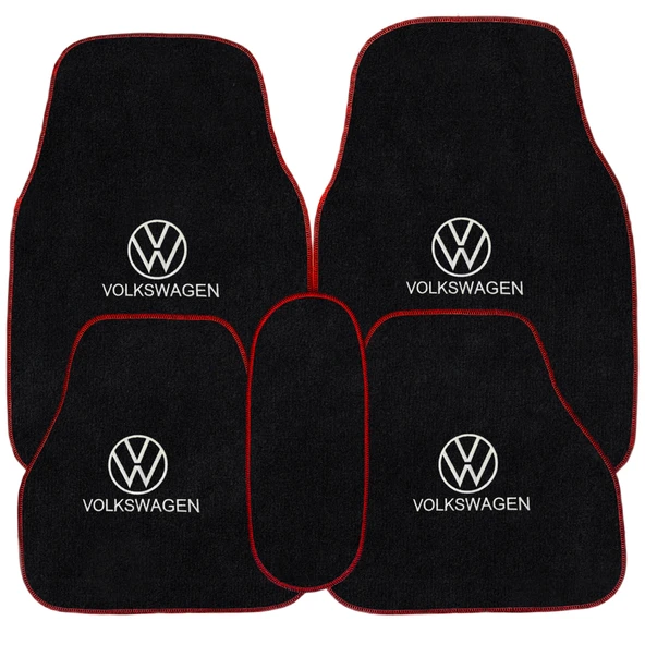 Volkswagen Nakış İşlemeli 5 Parça Araç Oto Halı Paspas Volkswagen Kırmızı Polar Oto Boyun Yastığı - 4