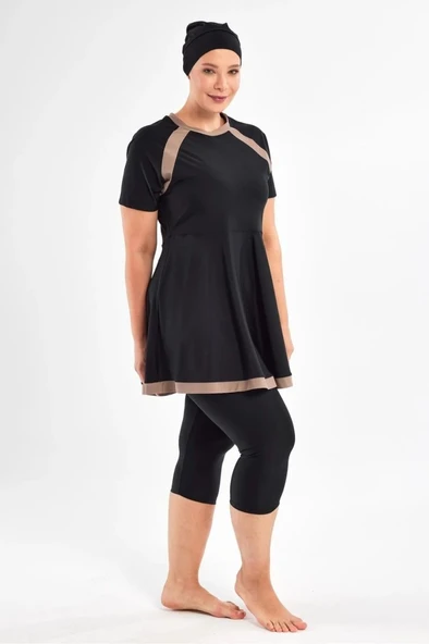 Adasea 251806  Bella Siyah Büyük Beden Kısa Kol Taytlı Mayo - Resim 4