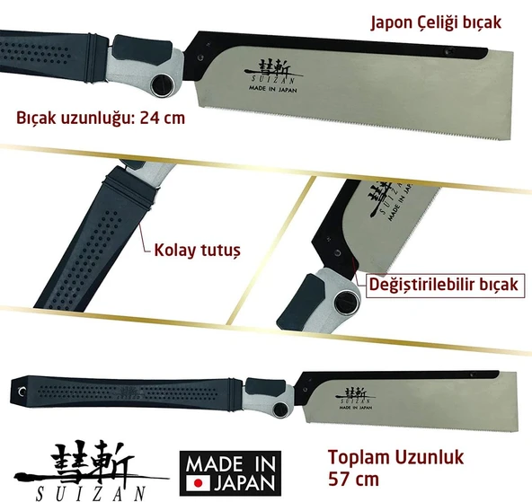 SUIZAN 2400 Dozuki Dovetail Cross-Cut Katlanır Japon Testeresi 24 cm - 8