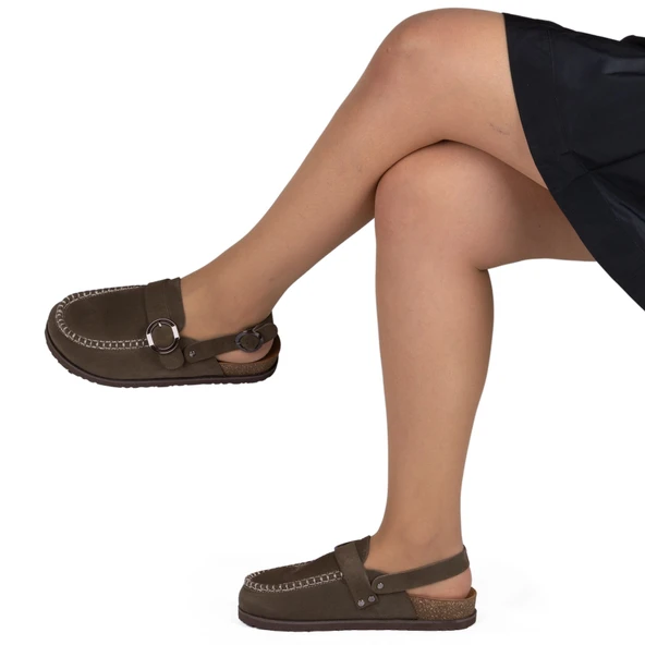 Kadın Hakiki Süet Deri 4,5cm Topuklu Rahat Kalıp Günlük Sandalet - 5