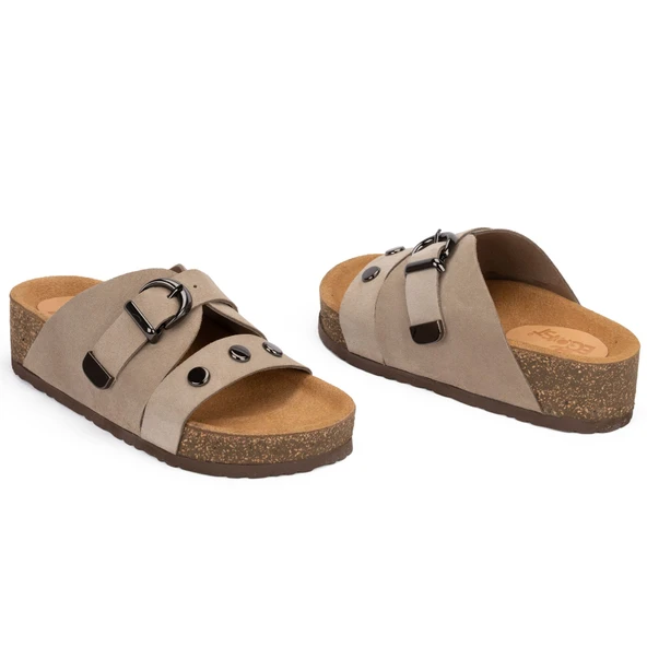 Kadın Hakiki Süet Deri 4,5cm Dolgu Topuklu Rahat Kalıp Günlük Yazlık Terlik - Resim 12