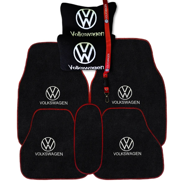Volkswagen Nakış İşlemeli Oto Halı Paspas Volkswagen Siyah Oto Boyun Yastığı & Oto Ayna Askısı ürün görseli