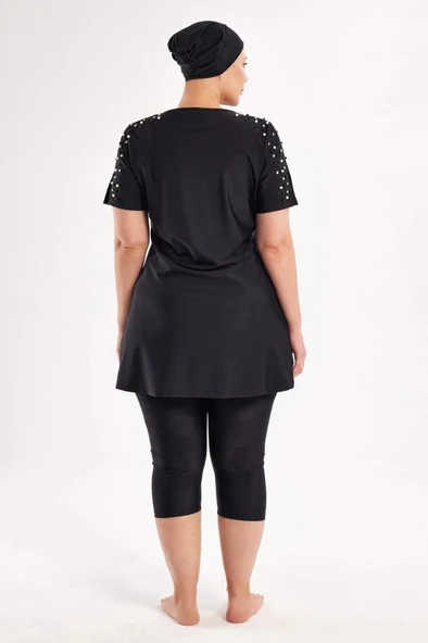 Adasea 251805 Tole Siyah Büyük Beden Kısa Kol Taytlı Mayo - Resim 3