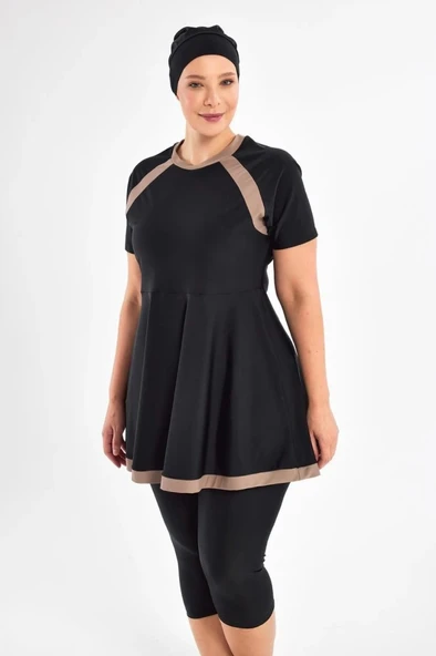 Adasea 251806  Bella Siyah Büyük Beden Kısa Kol Taytlı Mayo - Resim 2