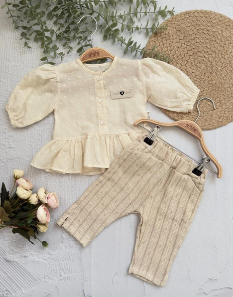 Pıt Pıt Gömlek Simli Pantolan Kız Takımı