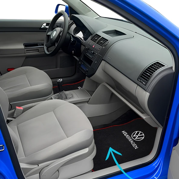 Volkswagen Nakışlı Oto Halı Paspas Volkswagen Dijital Baskılı Kırmızı Yastık & Emniyet Kemer Pedi - Resim 5