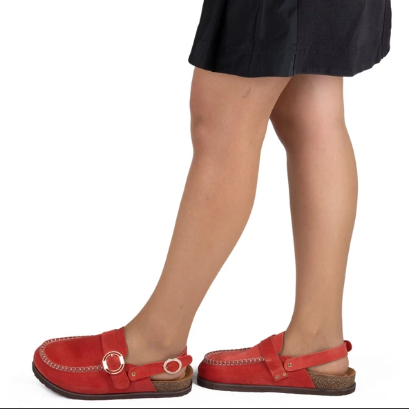 Kadın Hakiki Süet Deri 4,5cm Topuklu Rahat Kalıp Günlük Sandalet - 3