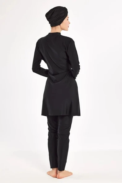 Adasea 251132 Siyah Taşlı Pareolu Tam Boy Tasarım Tesettür Mayo - Resim 6