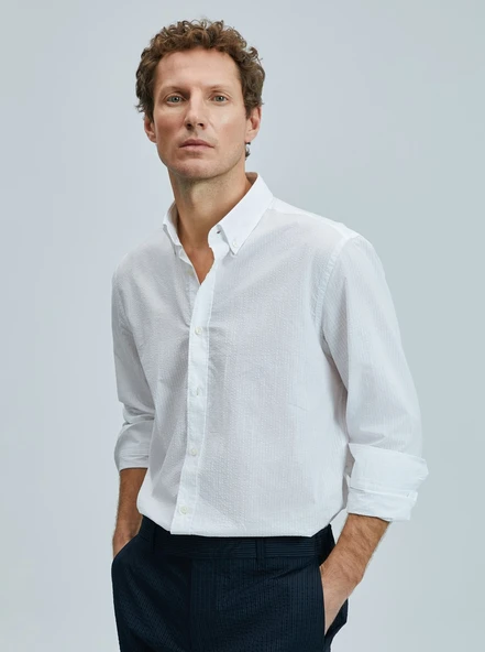 Lufian 111010637 Ellery Erkek Basic Gömlek Regular Fit Beyaz Erkek Gömlek - Resim 2