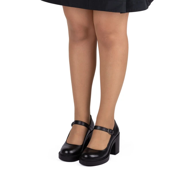 Kadın Hakiki Deri Kalın Topuklu Bantlı Günlük Ayakkabı / Mary Jane Shoes - 2