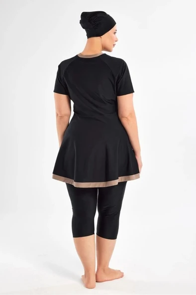 Adasea 251806  Bella Siyah Büyük Beden Kısa Kol Taytlı Mayo - Resim 3