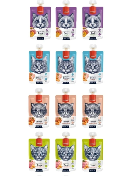 Wanpy 4 Çeşit Karma Kedi Et Ezmesi 90 Gr. X 12 Adet