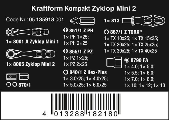 WERA Zyklop Mini 2 Cırcır Lokma ve Bits Uç Seti (05135918001) - 3