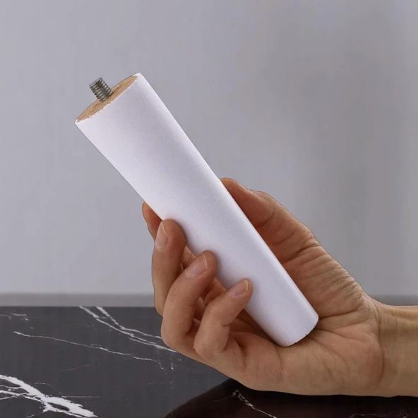 2 Adet Ahşap Ayak 15 Cm Beyaz M8 Civatalı Bağlantı Aparatlı Dolap Mobilya Koltuk Kanepe Destek Ayağı Ayakları - Resim 2