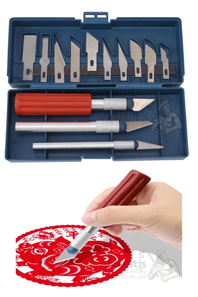 Hassas Kretuar Seti 13 Parça 1 Paket Plastik Kutulu Neşter Seti Gravür Ahşap Oyma Kesme Çelik Bıçak Seti Hobi - Resim 3