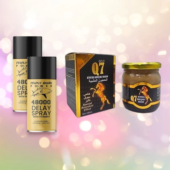 Gold Q7 Ballı Bitkisel Karışımlı Macun 50 Gr+2 Kutu Deadly Shark Orjinal 48000 Gecikme etkili delay Erkek Sprey