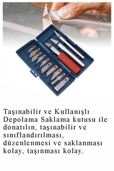 Hassas Kretuar Seti 13 Parça 1 Paket Plastik Kutulu Neşter Seti Gravür Ahşap Oyma Kesme Çelik Bıçak Seti Hobi - Resim 4