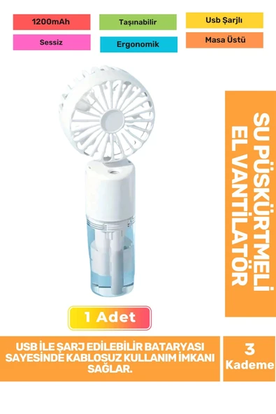 Su Püskürtmeli Ultra Sessiz 3 Kademeli Hafif Kablosuz Taşınabilir Usb Şarjlı Masa El Fanı Vantilatör ürün görseli 1