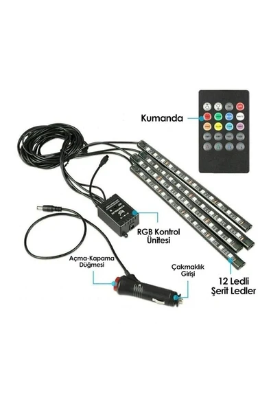 Araç Içi Ayak Altı Led Sese Duyarlı 12'li - Rgb - 4