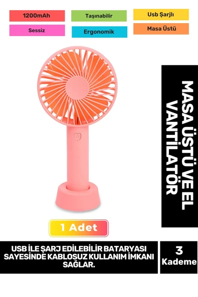 3 Kademeli Ultra Sessiz Hafif Kablosuz 1200mAh Pervaneli Taşınabilir Usb Şarj Masa El Fan Vantilatör ürün görseli 1