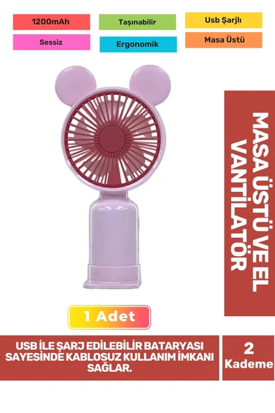 2 Kademeli Ultra Sessiz Hafif Kablosuz 1200mAh Pervaneli Taşınabilir Usb Şarj Masa El Fan Vantilatör