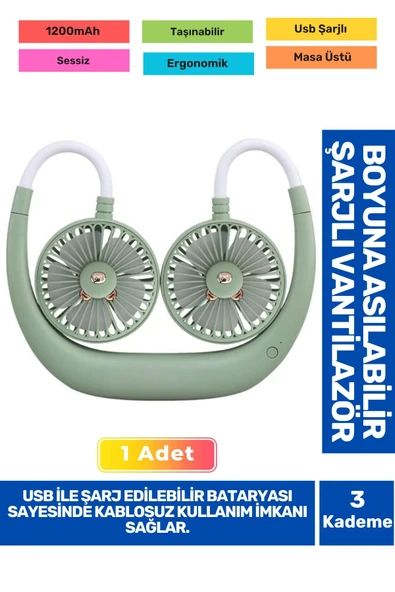 3 Kademeli Ultra Sessiz Sarı Eller Serbest Boyuna Asılabilir Şarjlı Klima Soğutucu Fan Vantilatör