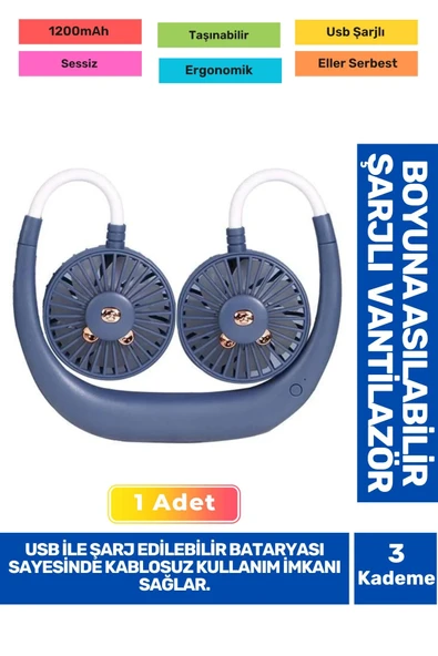 3 Kademeli Ultra Sessiz Sarı Eller Serbest Boyuna Asılabilir Şarjlı Klima Soğutucu Fan Vantilatör ürün görseli 1