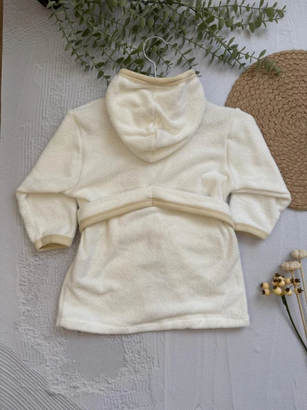 Çocuk Bornozu, Kapüşonlu Kuş İşlemeli , %100 Pamuklu Yüksek Su Emici Özelliği , OEKO-TEX Sertifikalı - 6