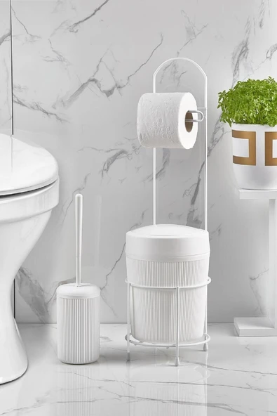 Orsa Home 3'ü 1 Arada Banyo Seti – Tuvalet Kağıtlığı, Çöp Kovası ve Tuvalet Fırçası (Beyaz)Kovalı Tuvalet Kağıtlığı, Çöp Kovalı Tuvalet Kağıdı Askısı ve Tuvalet Fırça Seti (Beyaz) - 2