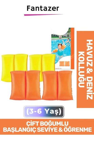 Premium Başlangıç Seviye Çift Boğumlu 3-6 Yaş Çocuk Deniz Havuz Yüzme Öğrenme Şişme Kolluğu