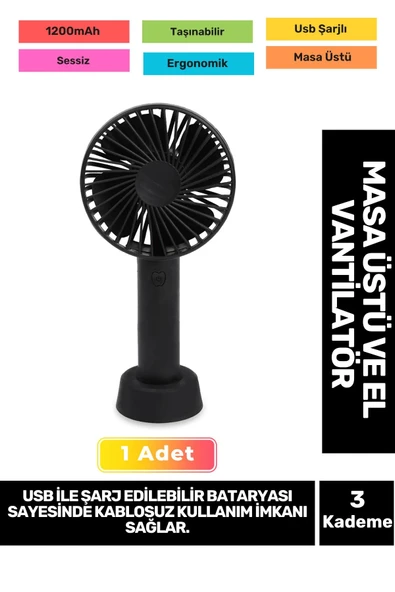 3 Kademeli Ultra Sessiz Hafif Kablosuz 1200mAh Pervaneli Taşınabilir Usb Şarj Masa El Fan Vantilatör