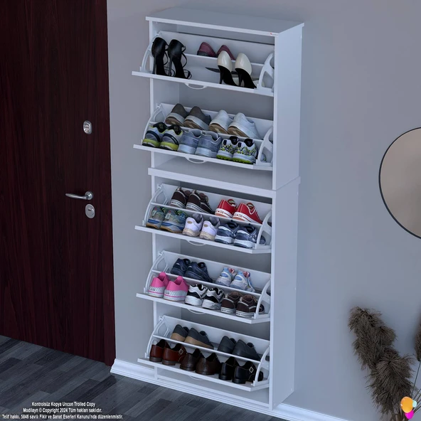 Modilayn VERVE Asma Kapı Önü 72x194x26 cm’lik 5 Düşer Kapak 10 Göz Bölmeli Ayakkabılık - 4